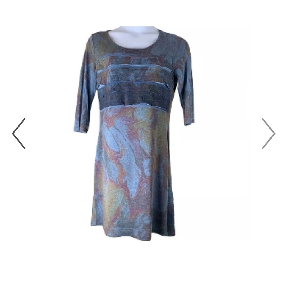 Cubism Apparel 3/4 Sleeve Blue Tunic Dress Size Small